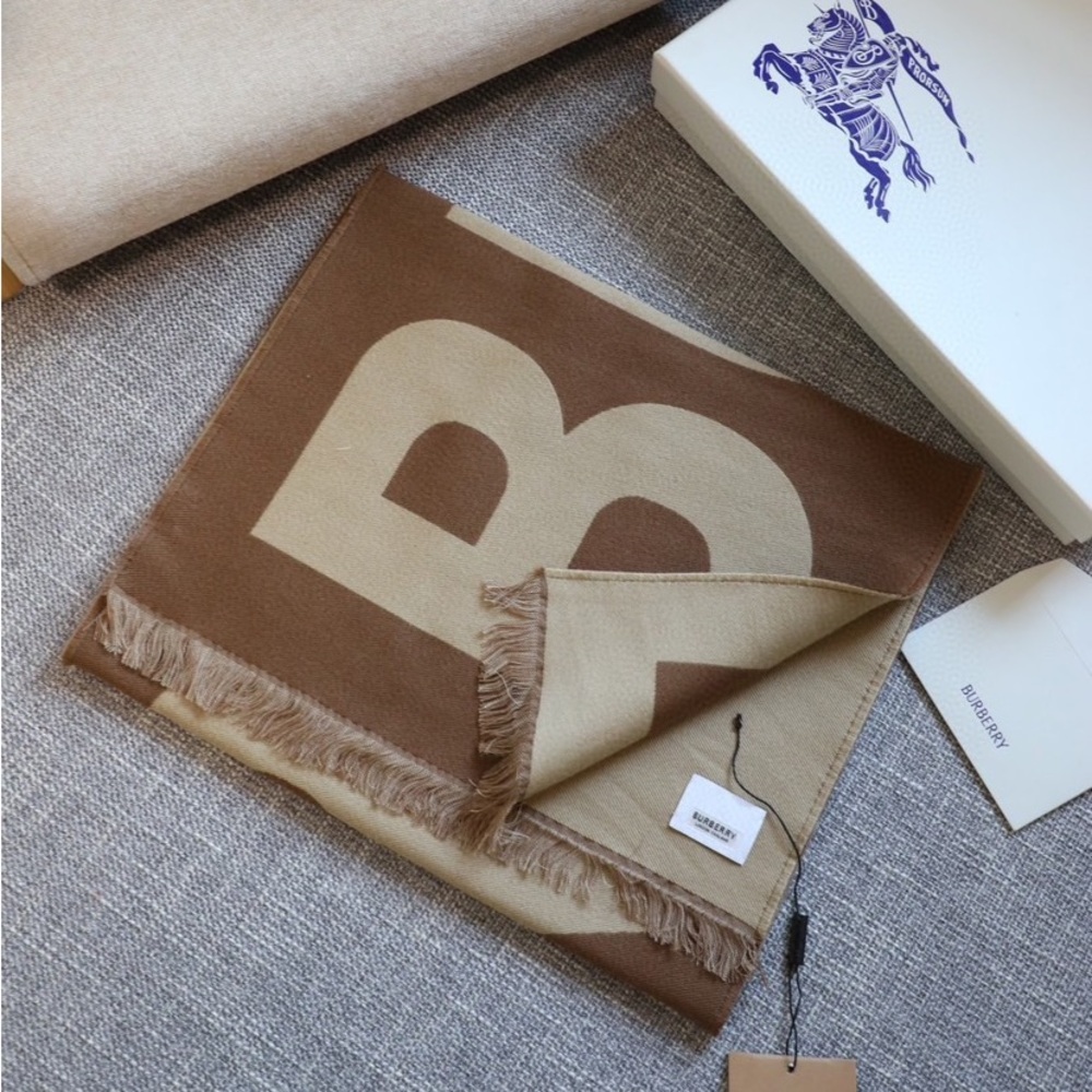 Burberry Tan and Brown Logo Scarf